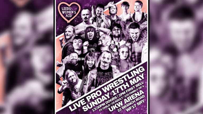 Group photo of female wrestlers at Leeds Women’s Aid charity event, May 17th.